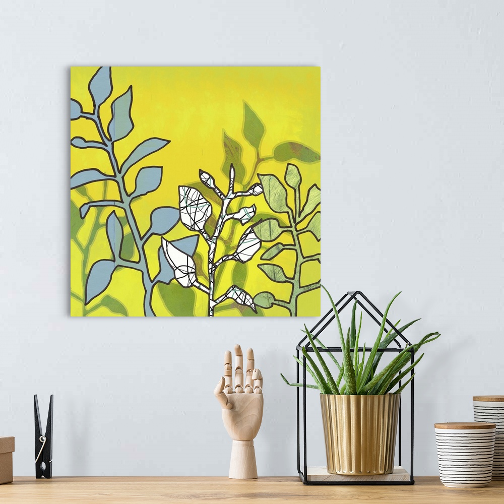 A bohemian room featuring This framed art print and graphic floral print on demand canvas was created with original illustr...