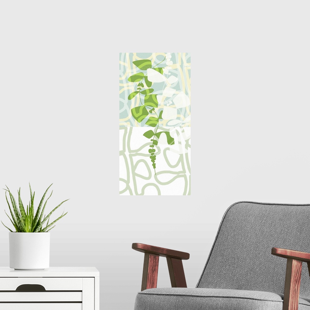 A modern room featuring This poster is an  abstract floral where I used all my favorite colors and combined them into a r...