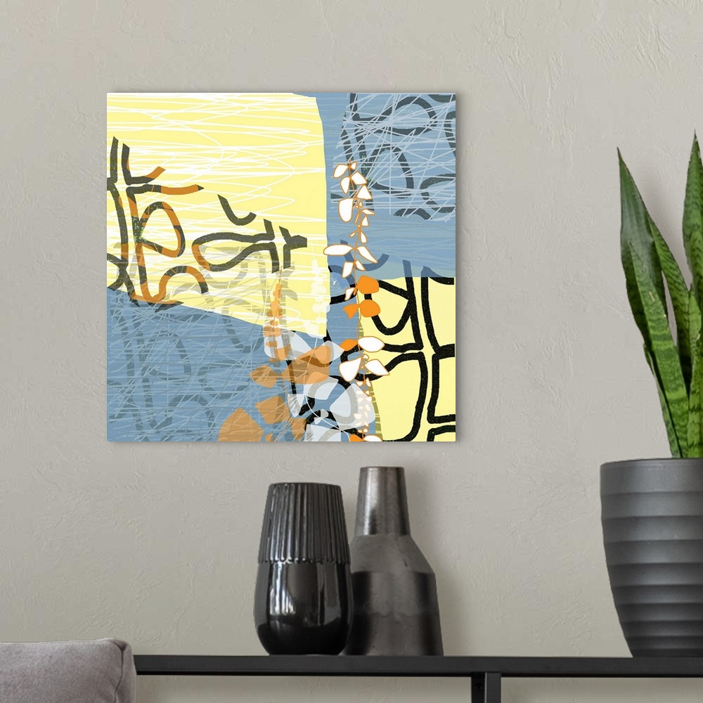 A modern room featuring This poster is an an abstract floral where I used all my favorite colors and combined them into a...