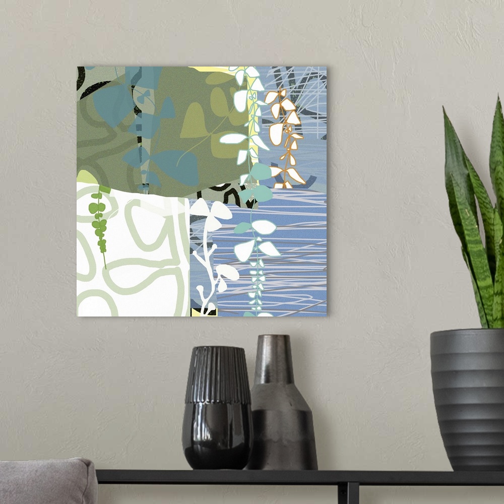 A modern room featuring This poster is an an abstract floral where I used all my favorite colors and combined them into a...