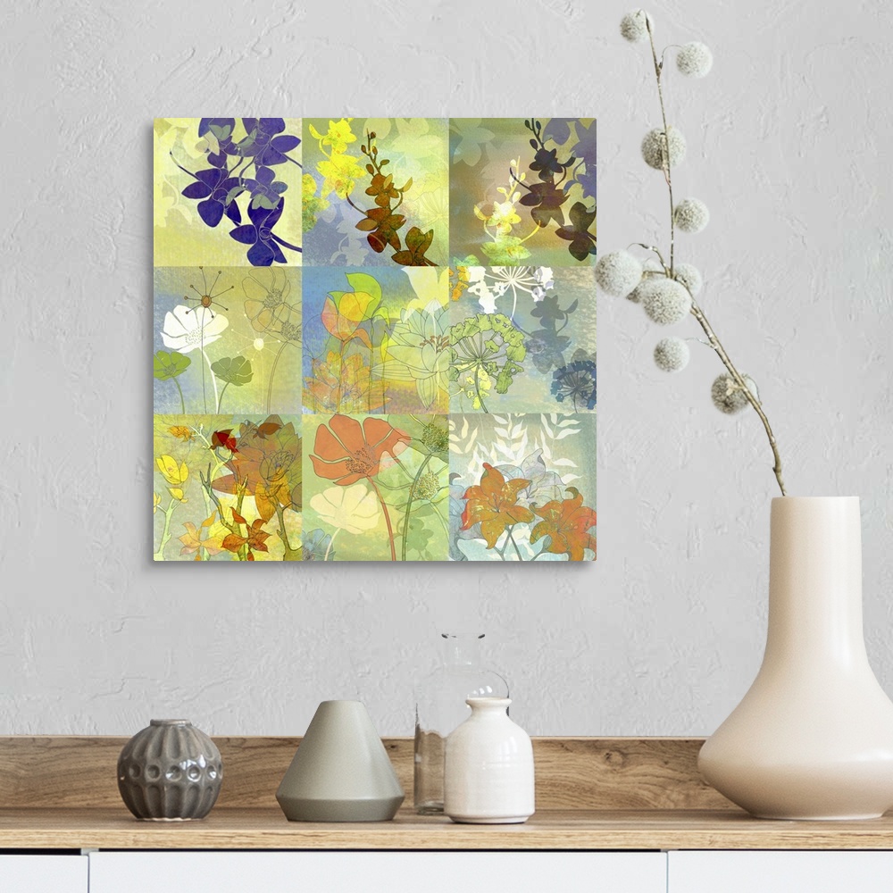 A farmhouse room featuring This botanical art print and print on demand canvas was created with original illustrations then ...