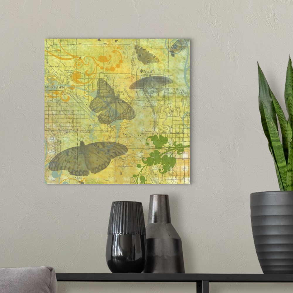 A modern room featuring This butterfly art print and print on demand canvas was created with original illustrations then ...