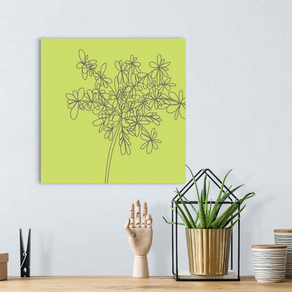 A bohemian room featuring This truly is a citron green happy flower. Created digitally with simply lines and calm illustrat...