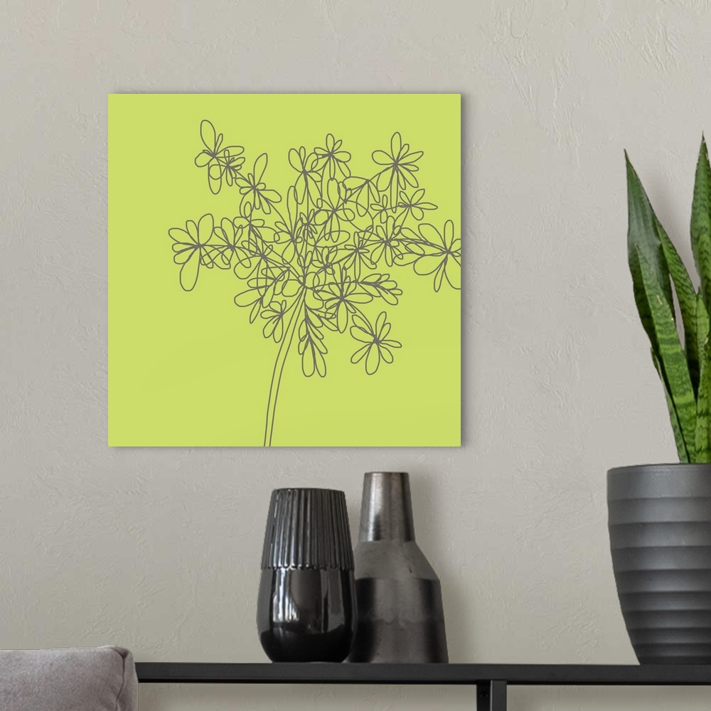 A modern room featuring This truly is a citron green happy flower. Created digitally with simply lines and calm illustrat...