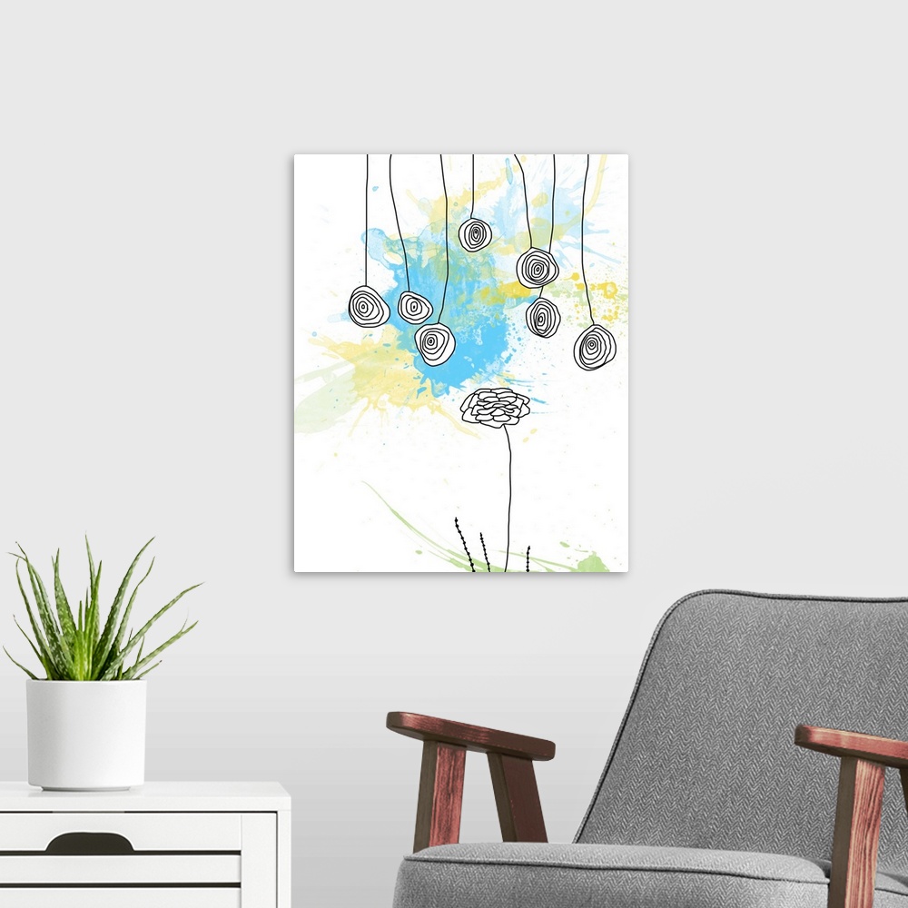 A modern room featuring This fine art print is a digitally created and watercolor inspired botanical image with a mix of ...
