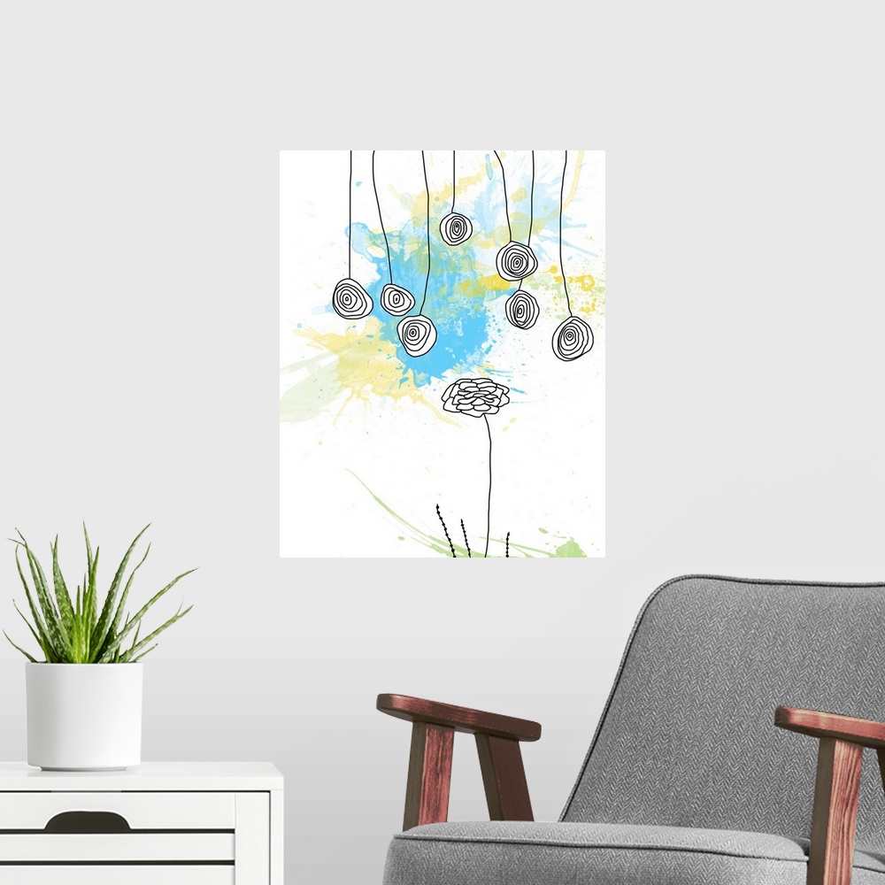 A modern room featuring This fine art print is a digitally created and watercolor inspired botanical image with a mix of ...