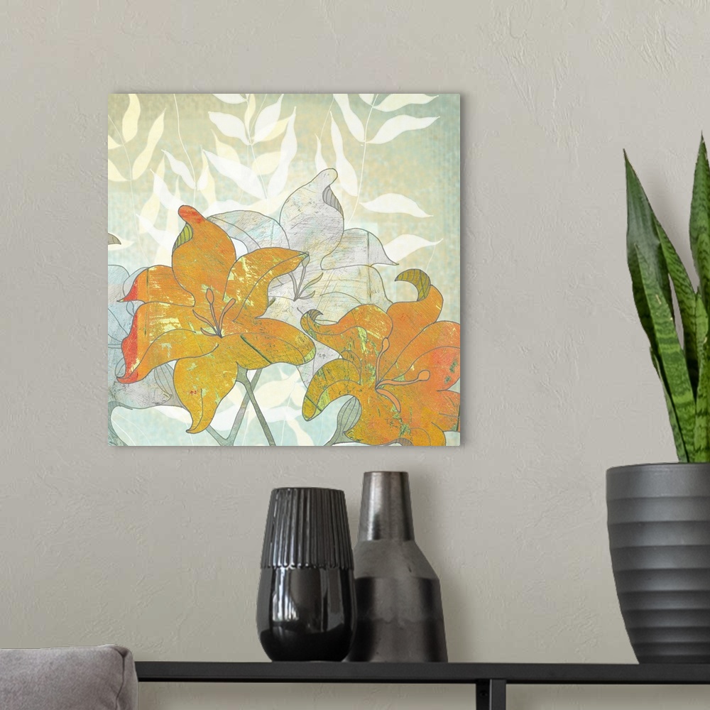 A modern room featuring This botanical art print and print on demand canvas was created with original illustrations then ...