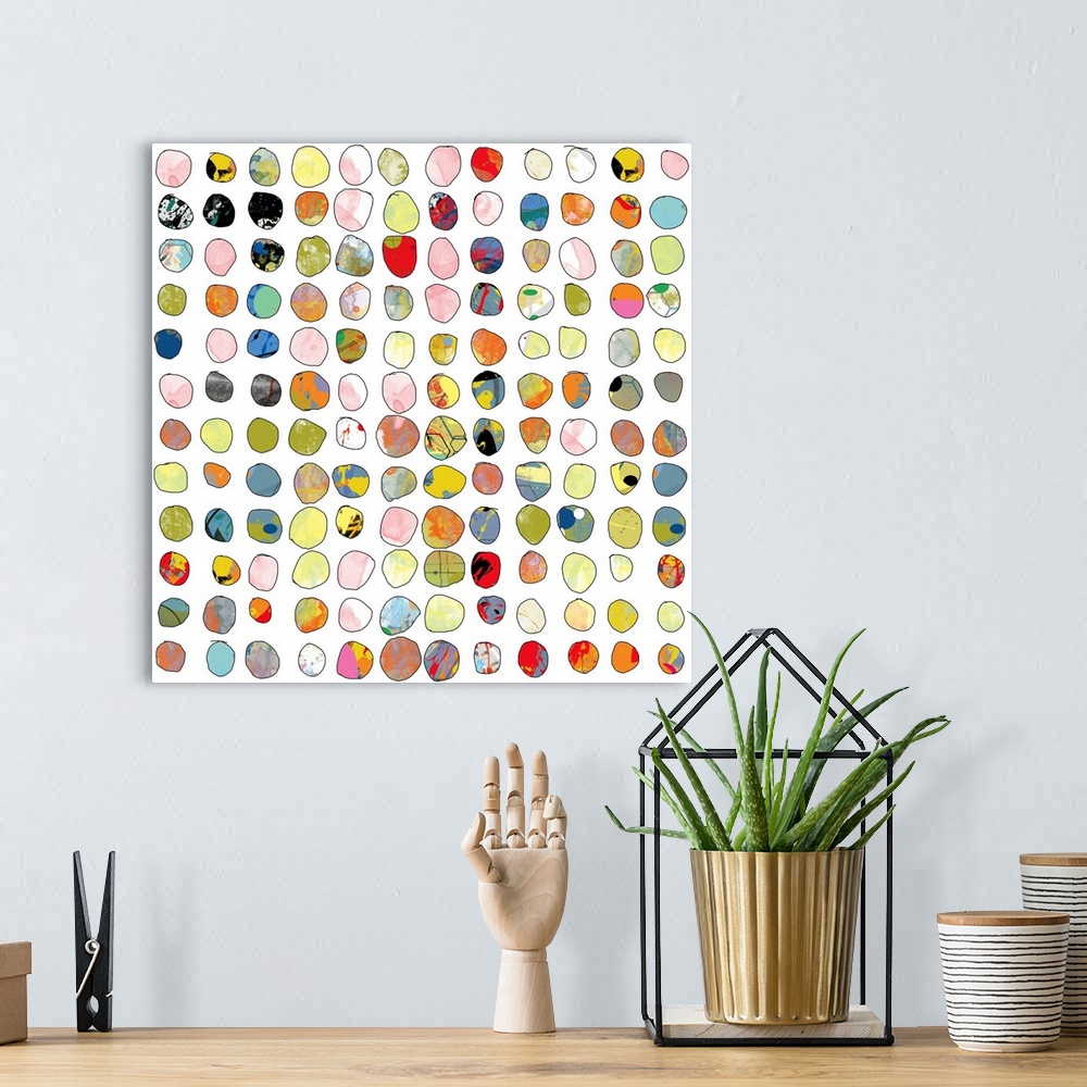 A bohemian room featuring This art print is a loose modern take on a classic design with a multitude of circular designs in...
