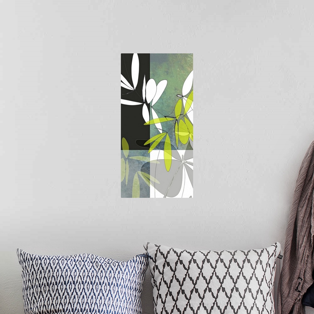 A bohemian room featuring Art print created from original illustrations of leaves and rendered digitally with layers and te...