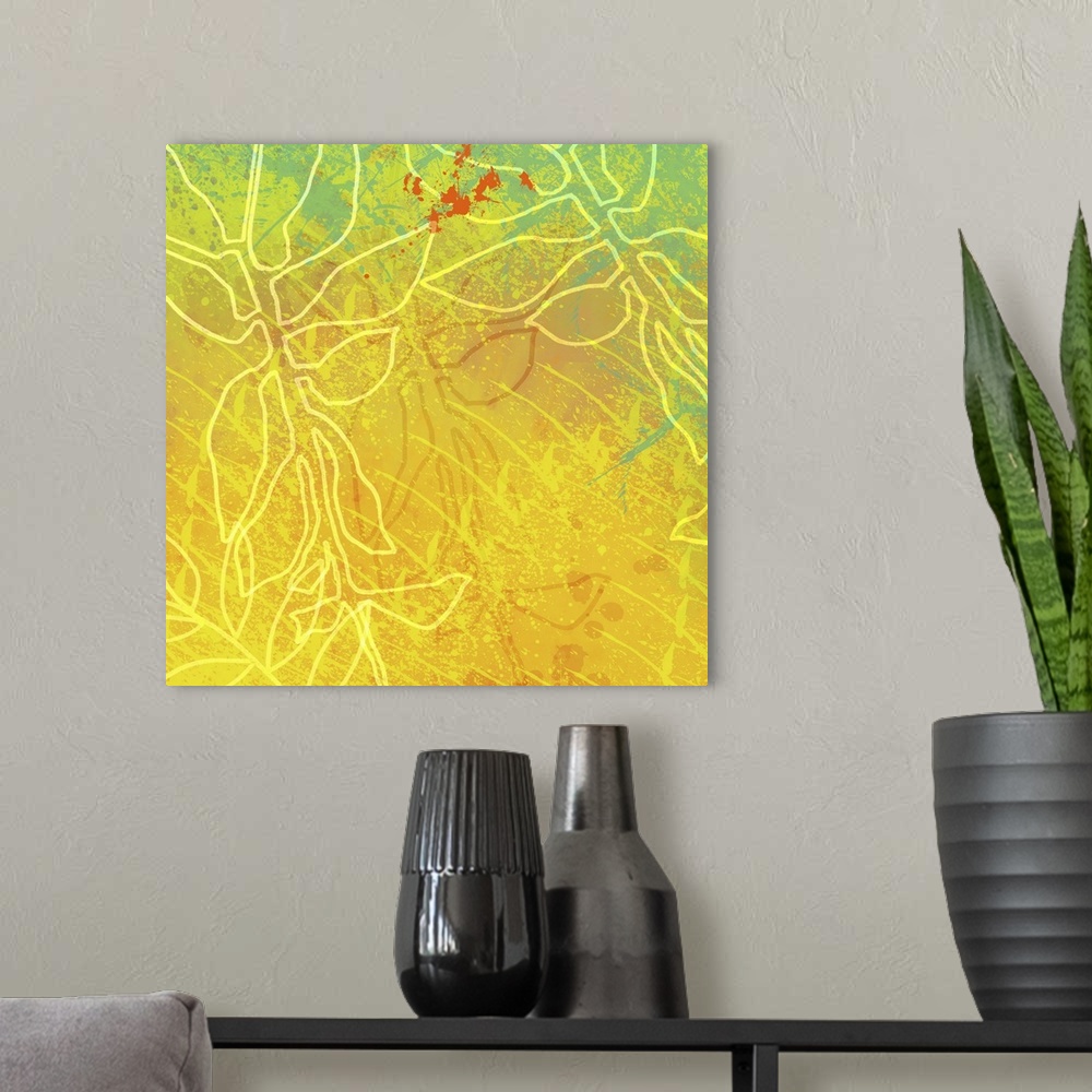 A modern room featuring This globally inspired framed art print and print on demand canvas was created with original illu...