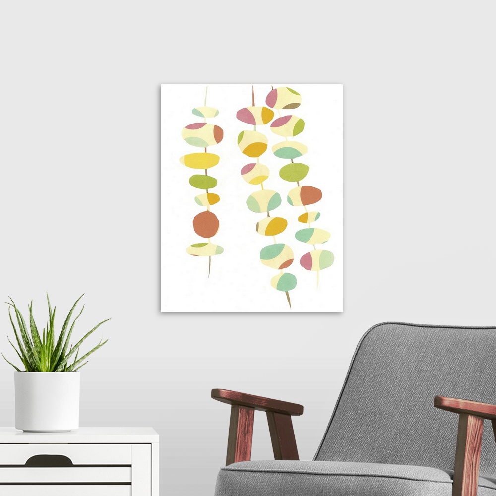 A modern room featuring This art print and poster is a a mixed media offering made from scrapbook paper and transformed i...