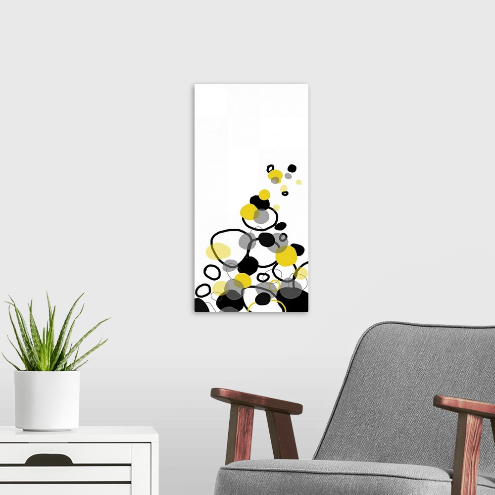 A modern room featuring This poster is a pop art print inspired by the shapes of falling rocks. This image would be a wel...