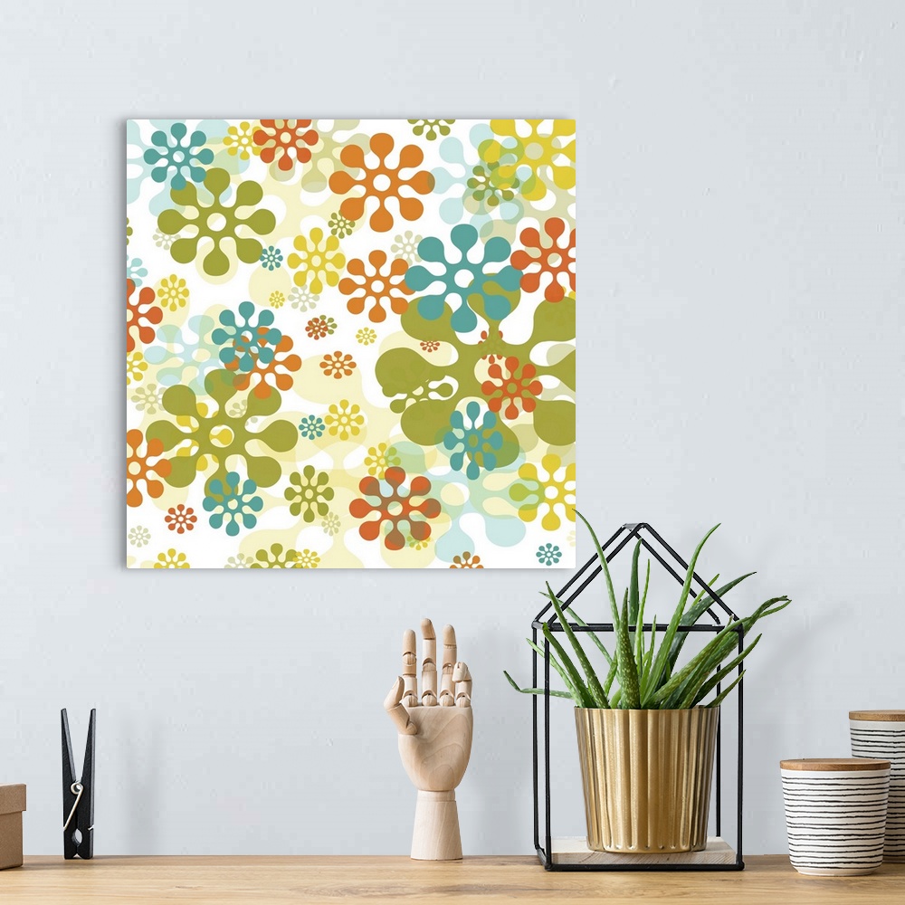 A bohemian room featuring This Retro flower pop  art print is perfect for lobby, office, hospitality and health care.