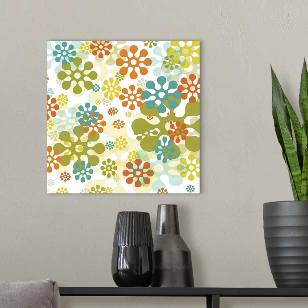 A modern room featuring This Retro flower pop  art print is perfect for lobby, office, hospitality and health care.