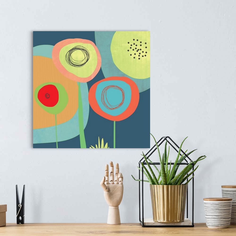 A bohemian room featuring Garden circles in calm colors like aqua, yellow, orange and pink. These pop piece would look grea...