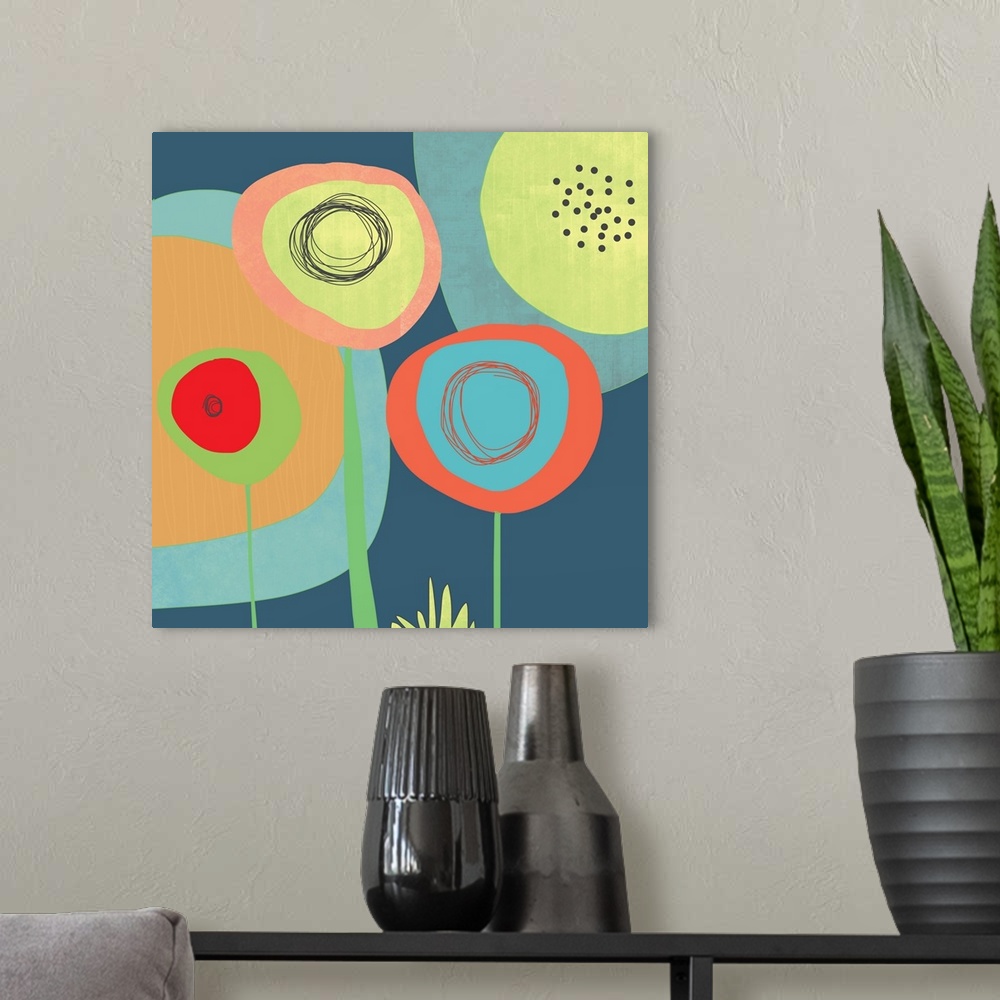 A modern room featuring Garden circles in calm colors like aqua, yellow, orange and pink. These pop piece would look grea...