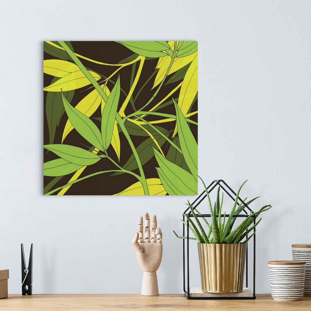 A bohemian room featuring This crisp green asian inspired art print and print on demand canvas was created with original il...