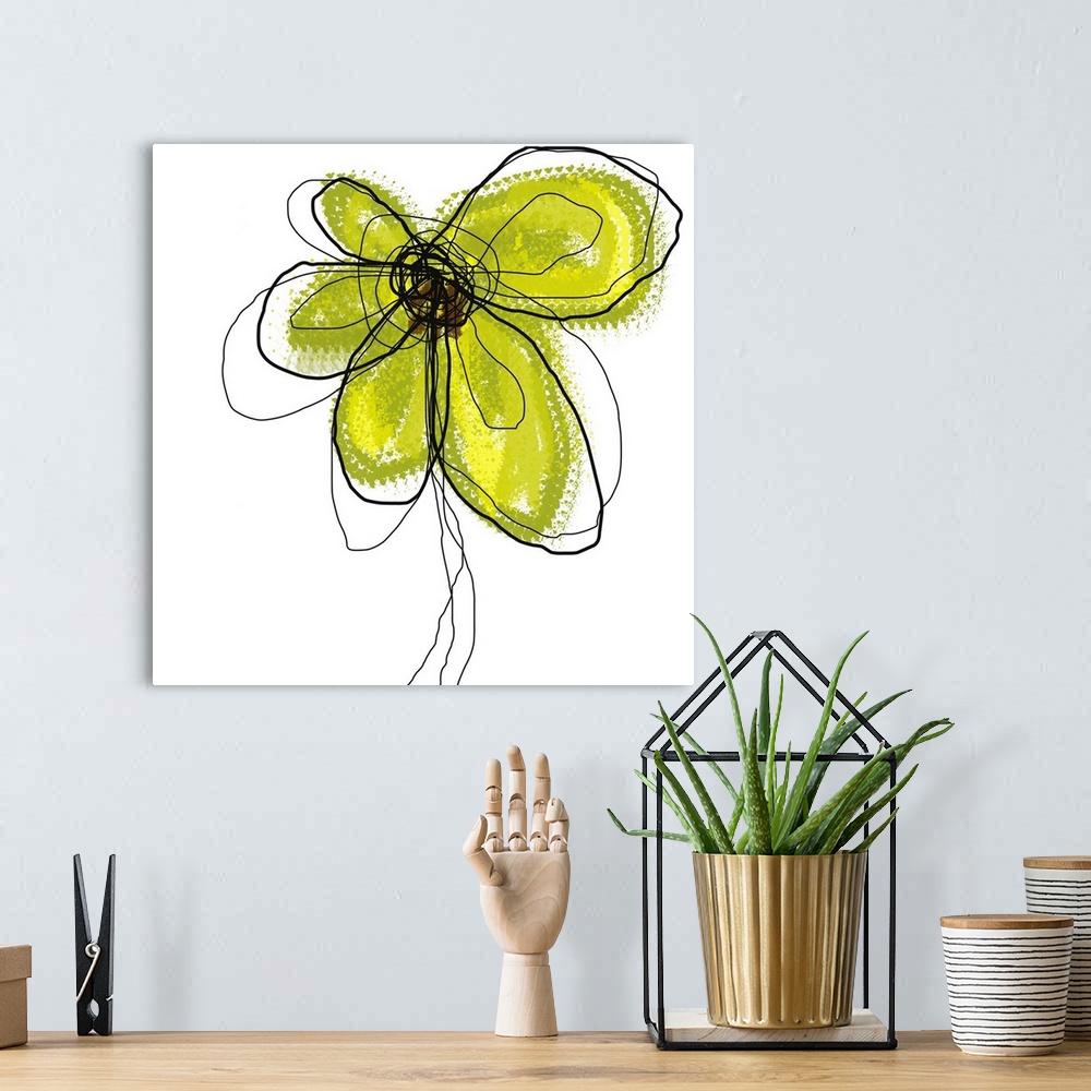 A bohemian room featuring This contemporary art work depicts a blossom created with digital brushstrokes on a square shaped...