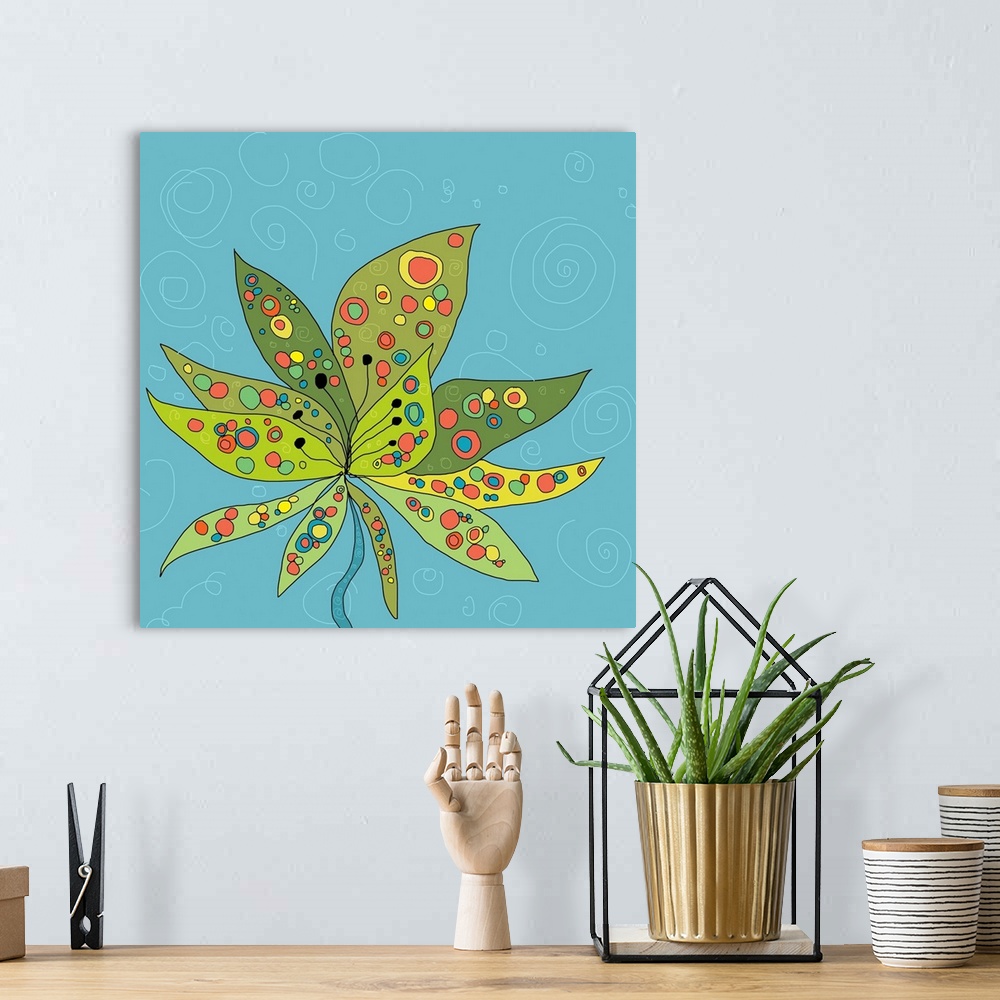 A bohemian room featuring It's an official groovy lotus. Fresh aqua pairs with citrus greens, pinks and yellows for a new t...