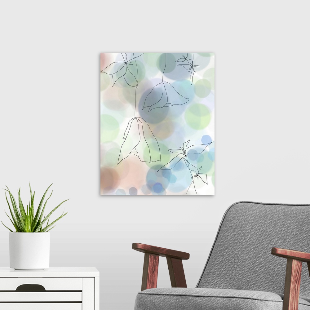 A modern room featuring a digitally created floral with watercolor inspiration. Perfect for hospitality and healthcare as...