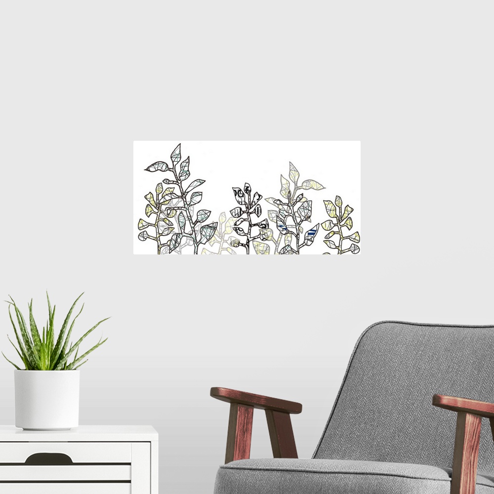 A modern room featuring This framed art print, set and print on demand graphic canvas art was created from original illus...