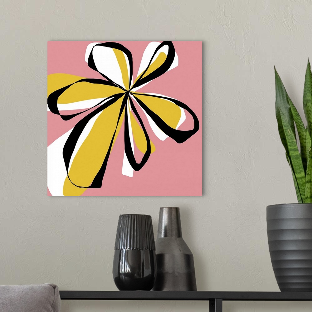 A modern room featuring A graphically fun pink and yellow flower designed for residential and commercial spaces. The set ...