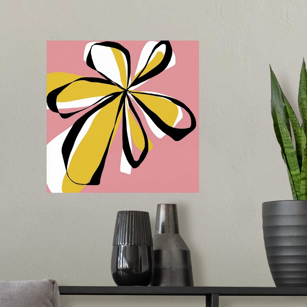 A modern room featuring A graphically fun pink and yellow flower designed for residential and commercial spaces. The set ...
