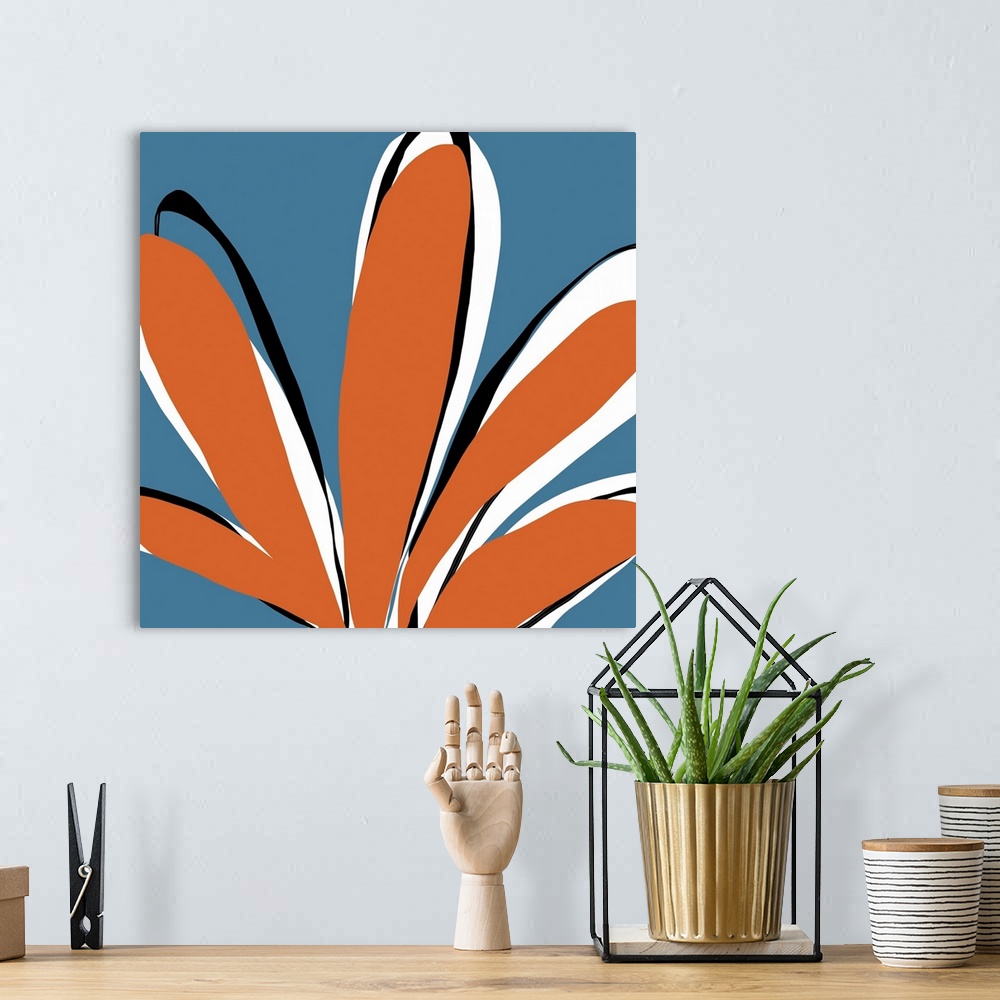 A bohemian room featuring A graphically fun teal and Orange flower designed for residential and commercial spaces. The set ...