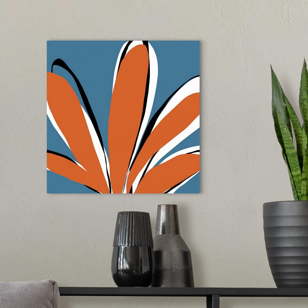 A modern room featuring A graphically fun teal and Orange flower designed for residential and commercial spaces. The set ...