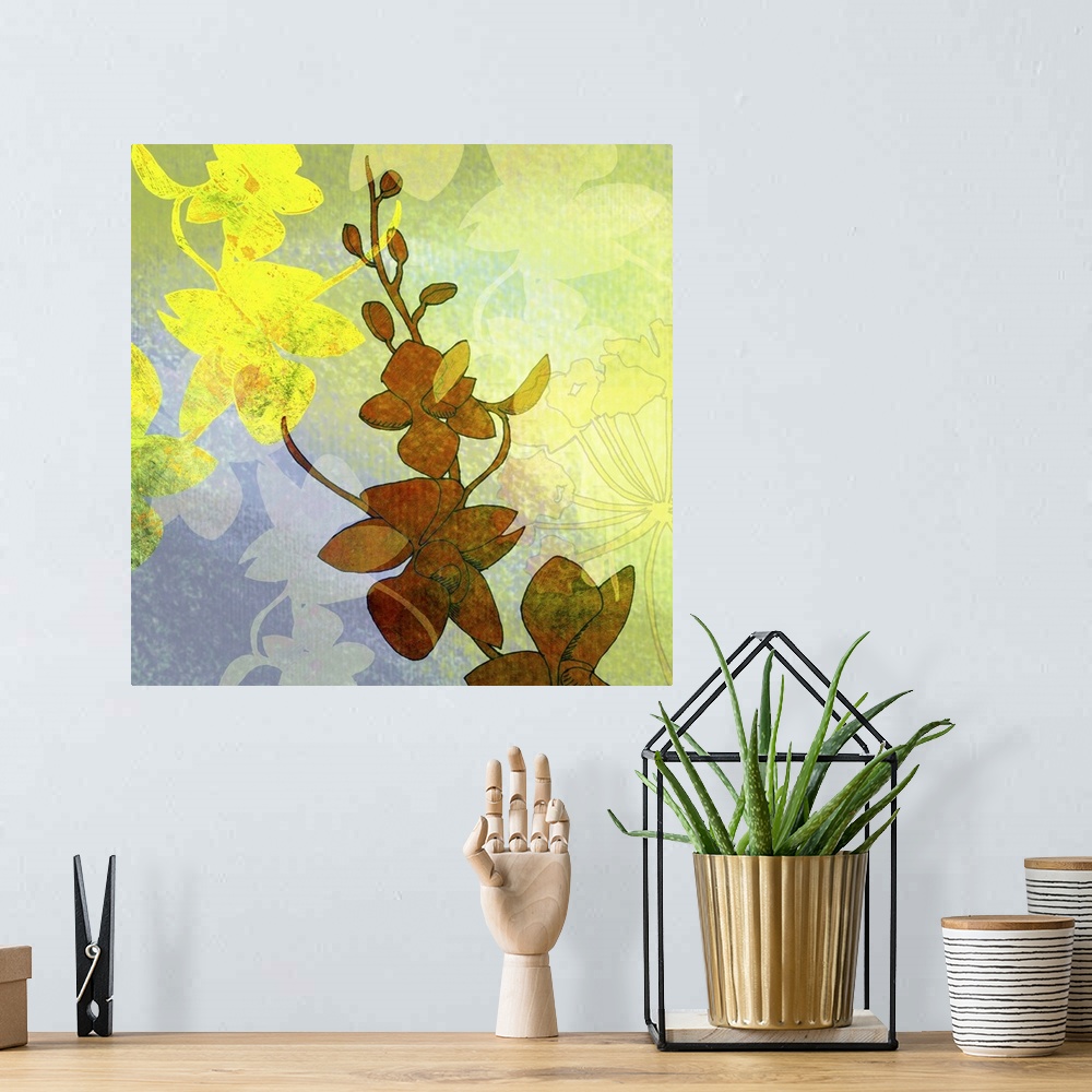 A bohemian room featuring This moody botanical art print and print on demand canvas was created with original illustrations...