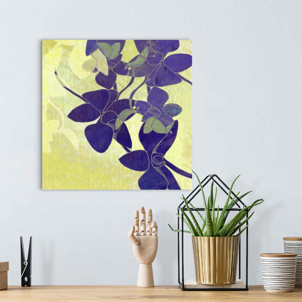 A bohemian room featuring This orchid botanical art print and print on demand canvas was created with original illustration...