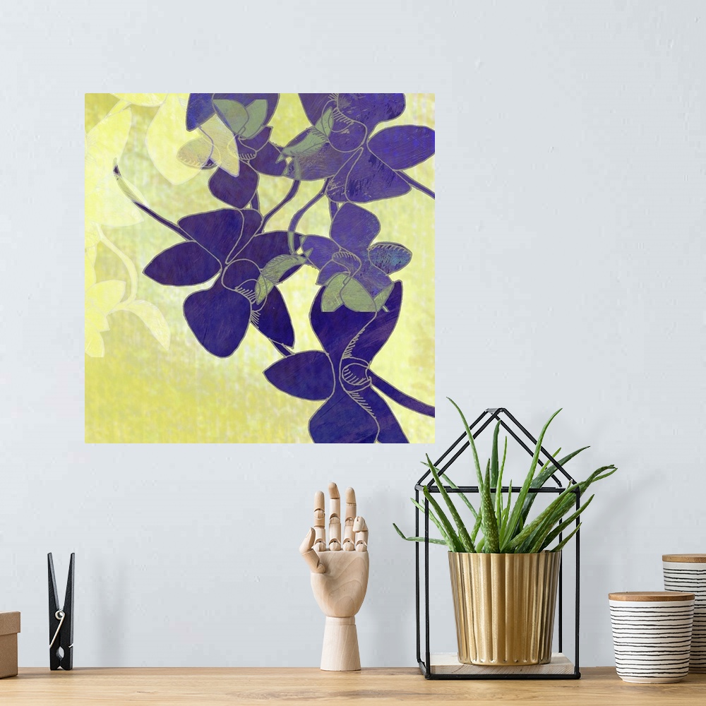 A bohemian room featuring This orchid botanical art print and print on demand canvas was created with original illustration...