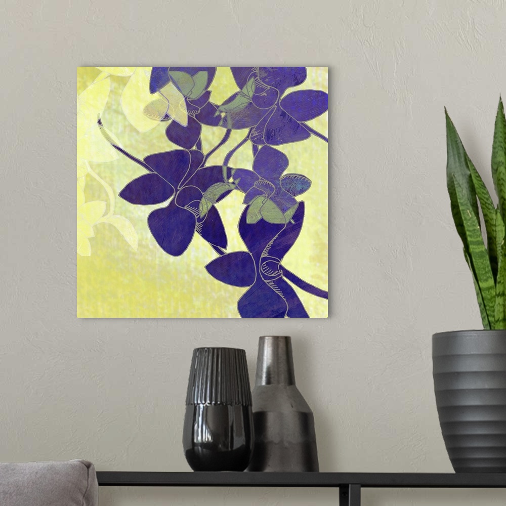 A modern room featuring This orchid botanical art print and print on demand canvas was created with original illustration...
