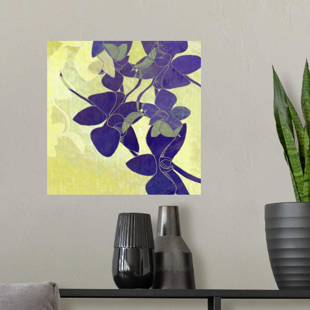 A modern room featuring This orchid botanical art print and print on demand canvas was created with original illustration...