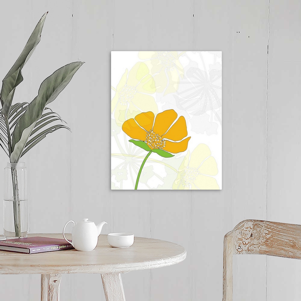 A farmhouse room featuring this art print and print on demand canvas a digitally created floral with watercolor inspiration....