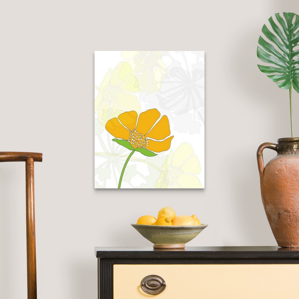 A traditional room featuring this art print and print on demand canvas a digitally created floral with watercolor inspiration....