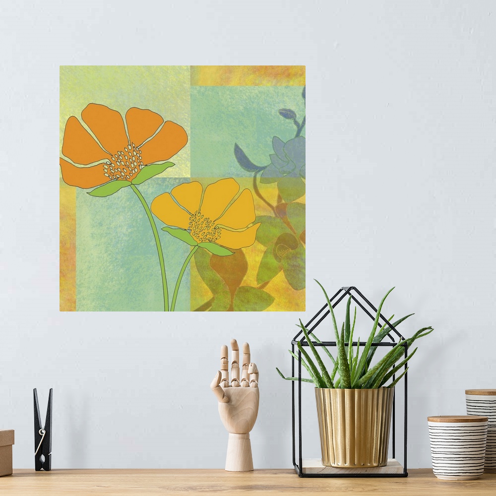 A bohemian room featuring this art print and print on demand canvas a digitally created floral with watercolor inspiration....