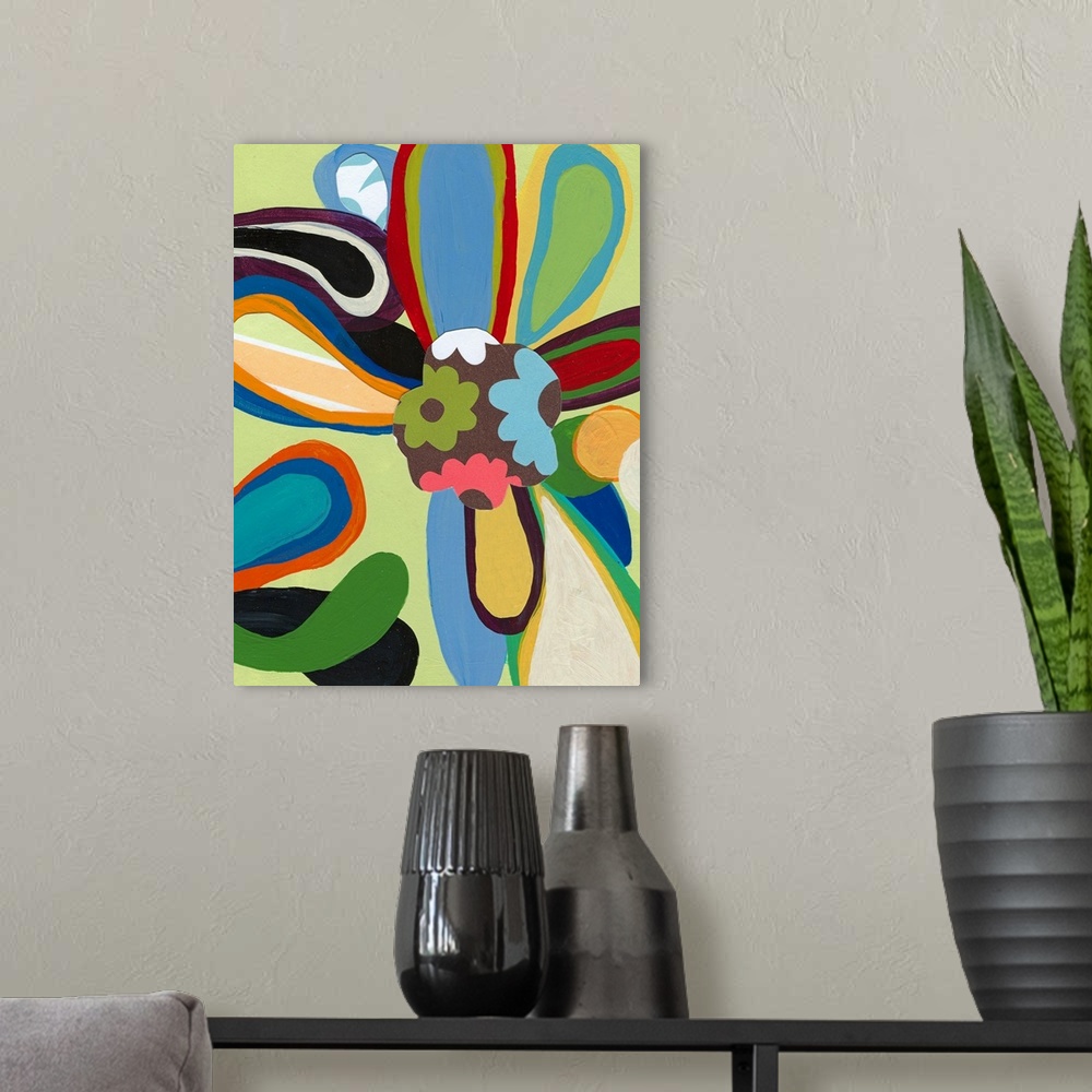 A modern room featuring This modern pop version art print is the perfect retro inspired piece for living room, hospitalit...