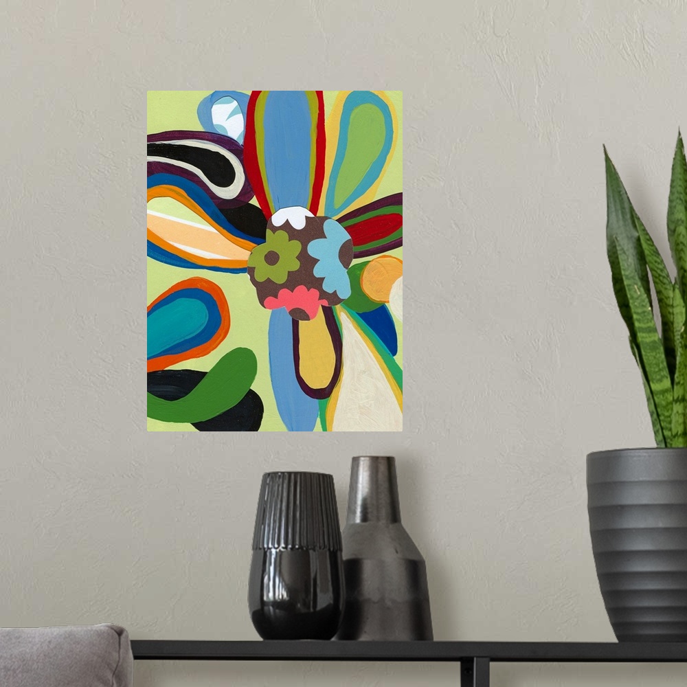 A modern room featuring This modern pop version art print is the perfect retro inspired piece for living room, hospitalit...