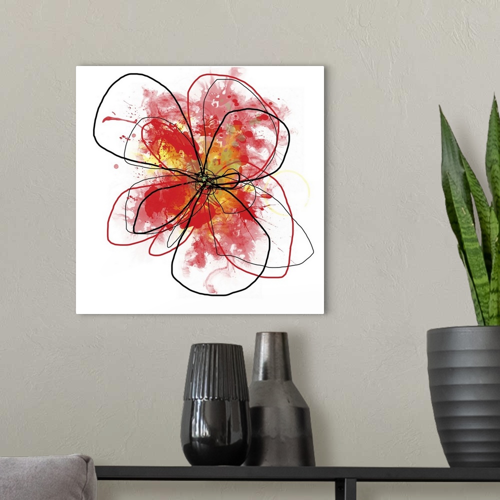 A modern room featuring Watercolor brushes used digitally bring a red flower to life. There are four in this set and woul...