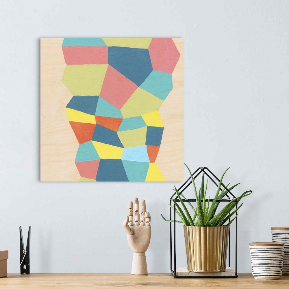 A bohemian room featuring An acrylic on wood panel with geometric shapes. be sure to see all three in the series. Good for ...