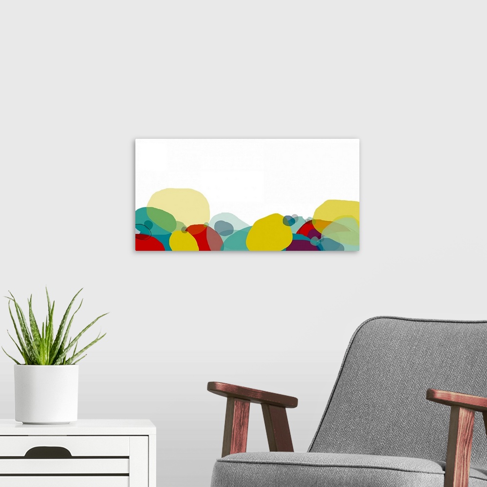 A modern room featuring This poster is a pop art print inspired by the shapes of falling rocks. This image would be a wel...