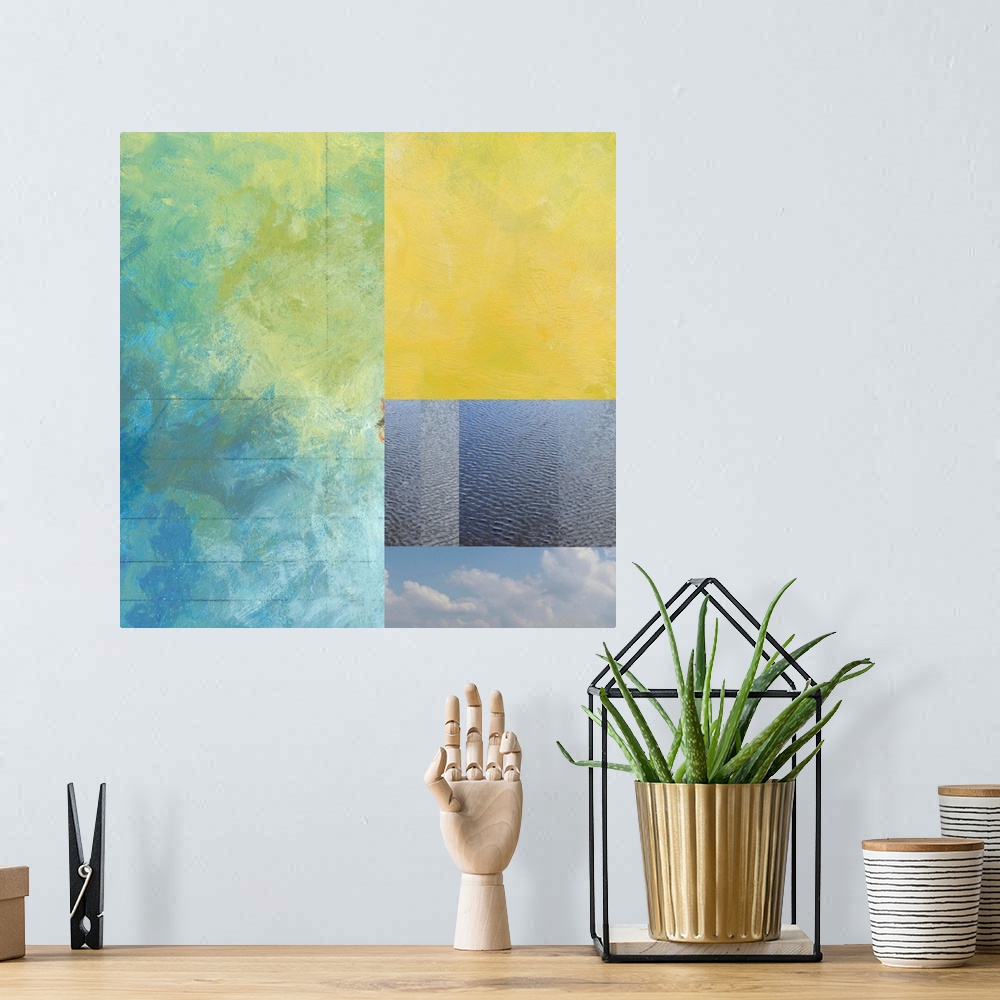 A bohemian room featuring A collage of different paintings configured to create one square image. Perfect for residential, ...