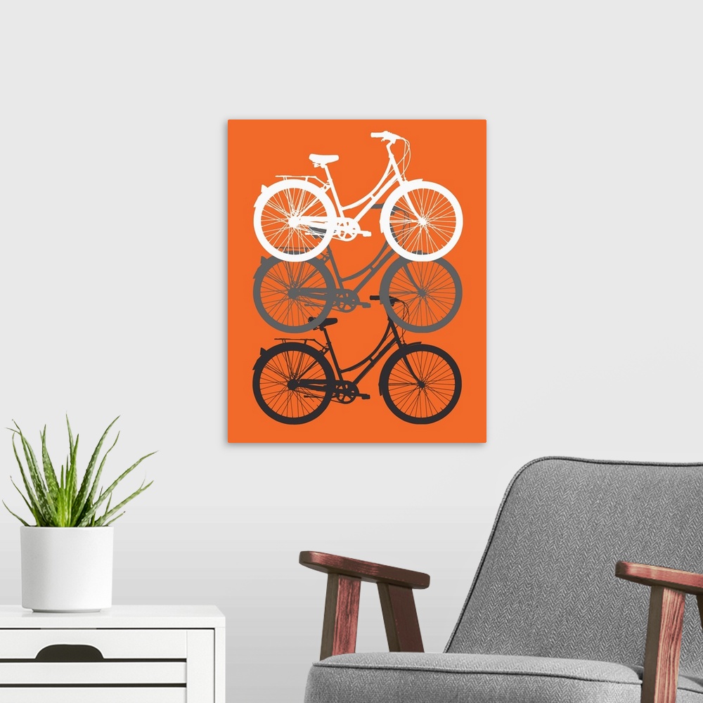A modern room featuring Three Bikes on Orange