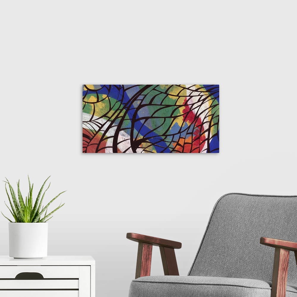 A modern room featuring This is a surreal landscape painted with acrylic on wood panel. Perfect for lobby, office and cor...