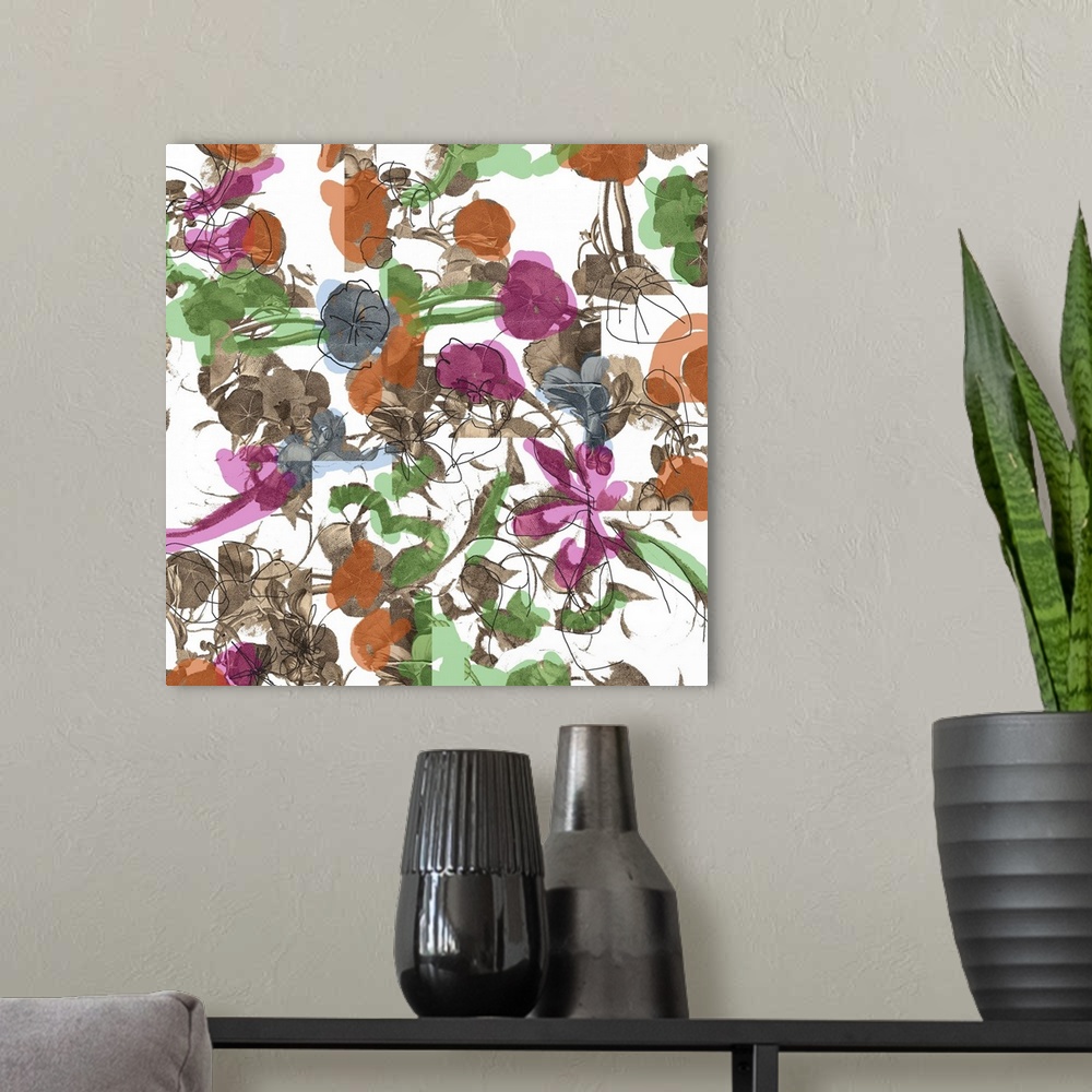 A modern room featuring This was created with vintage paper I found that had beautiful florals printed on it. I scanned t...
