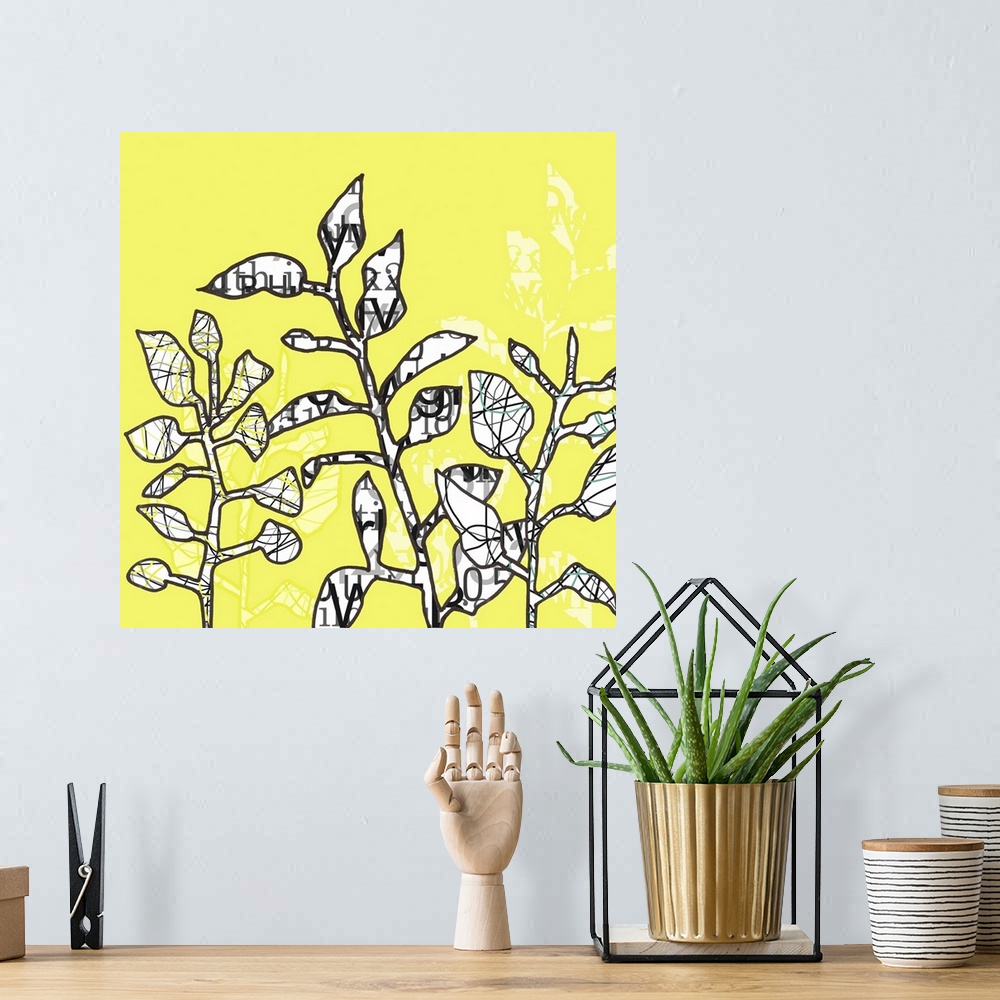 A bohemian room featuring This framed art print, set and yellow print on demand canvas art is created from original illustr...