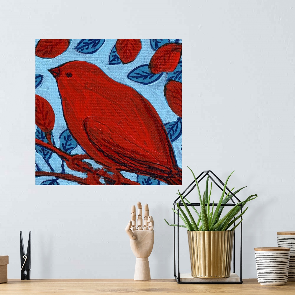 A bohemian room featuring Red Bird No 2