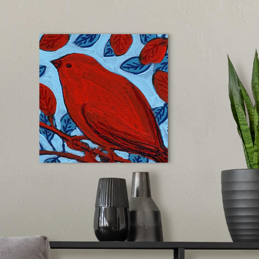 A modern room featuring Red Bird No 2