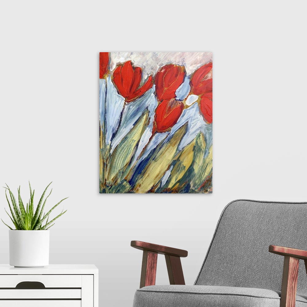 A modern room featuring Six Orange Tulips
